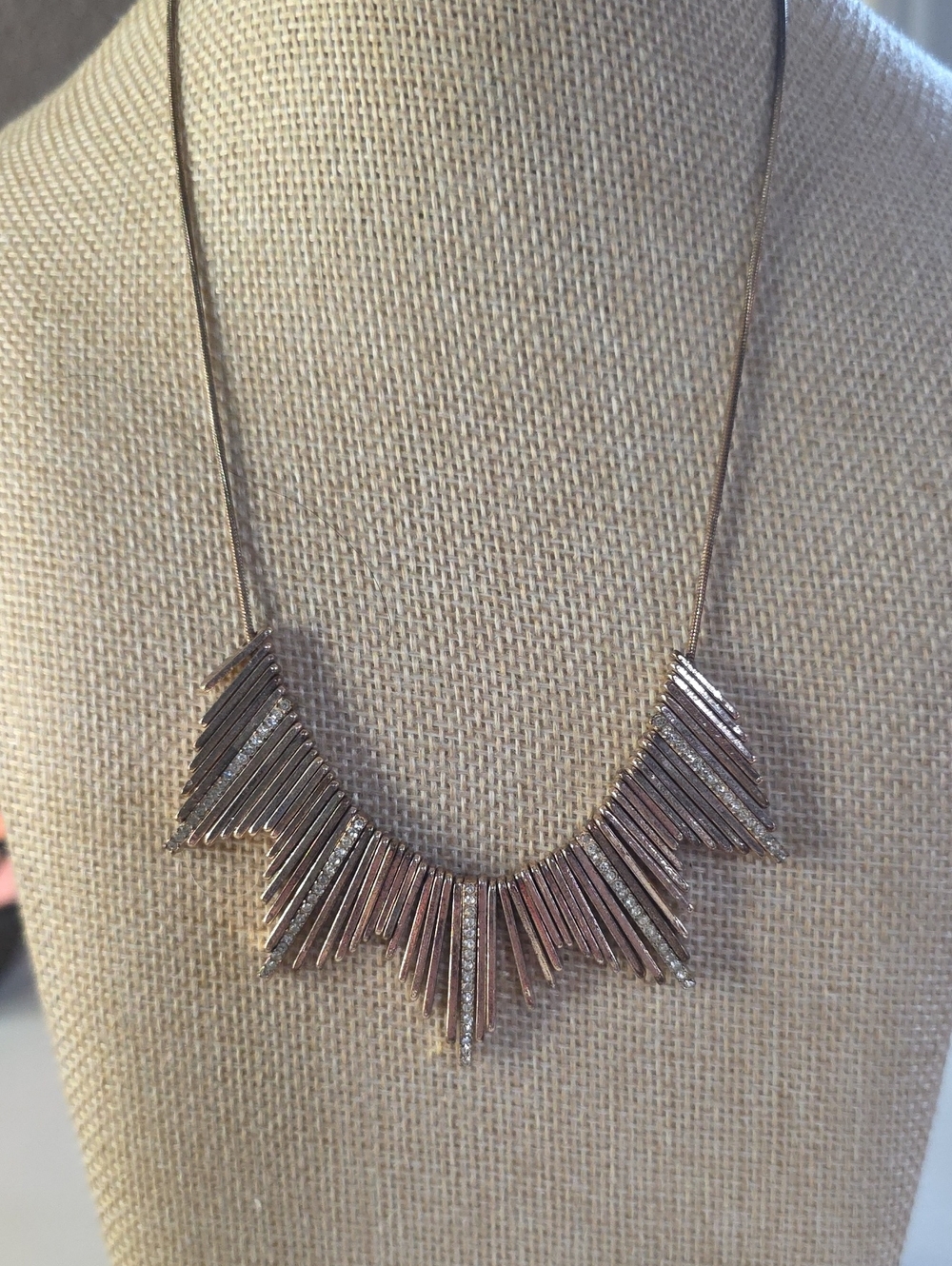 Vintage Gold-Tone Rhinestone Fringe Statement Necklace